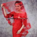 Una capa de marfil y rojo 3m largo vestido de boda velo